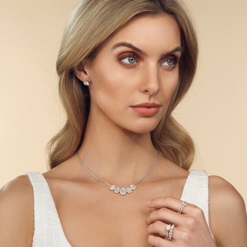 Five Halo Teardrop Chain Necklace with 14KT White Gold / Lab / 3 3/4 Cut Diamond in 14KT White Gold / Lab / 3 3/4 view 4
