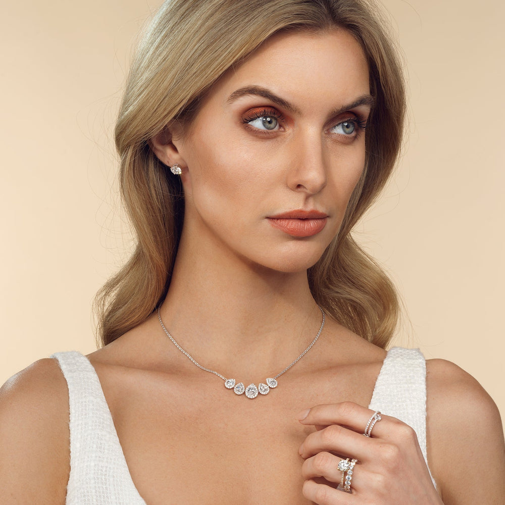 Five Halo Teardrop Chain Necklace with 14KT Yellow Gold / Lab / 3 3/4 Cut Diamond in 14KT Yellow Gold / Lab / 3 3/4 view 4
