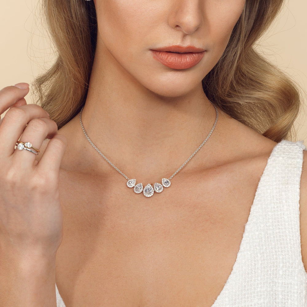 Five Halo Teardrop Chain Necklace with 14KT Yellow Gold / Lab / 3 3/4 Cut Diamond in 14KT Yellow Gold / Lab / 3 3/4 view 3
