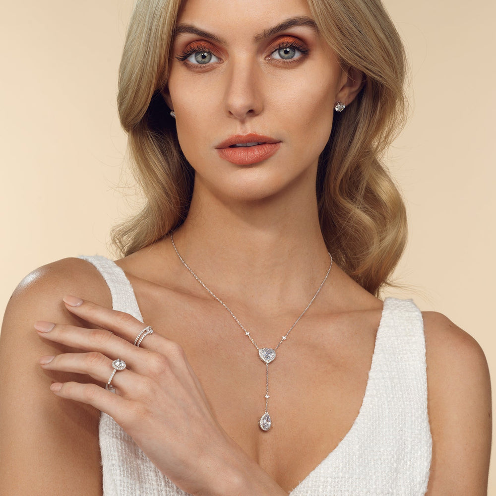 Halo Heart and Teardrop Chain Necklace with 14KT White Gold / Lab / 4 5/8 Cut Diamond in 14KT White Gold / Lab / 4 5/8 view 4
