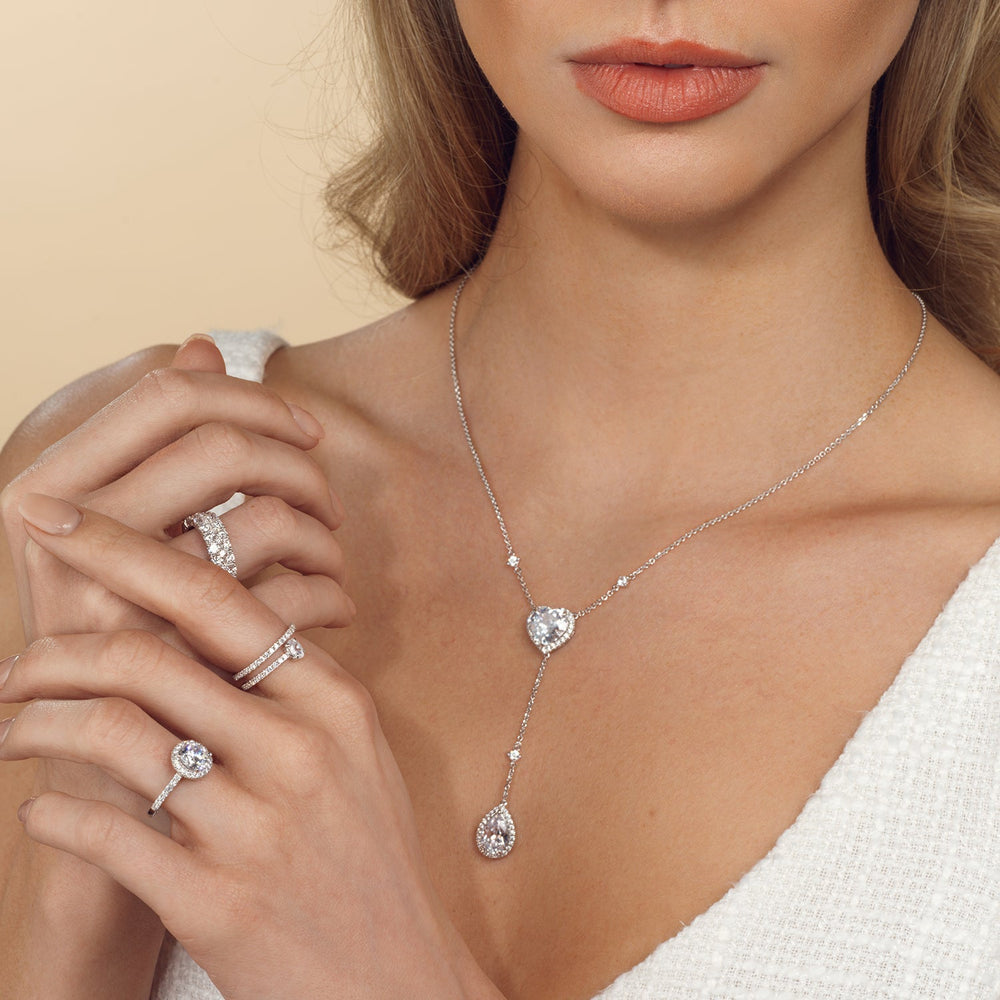 Halo Heart and Teardrop Chain Necklace with 14KT White Gold / Lab / 4 5/8 Cut Diamond in 14KT White Gold / Lab / 4 5/8 view 3
