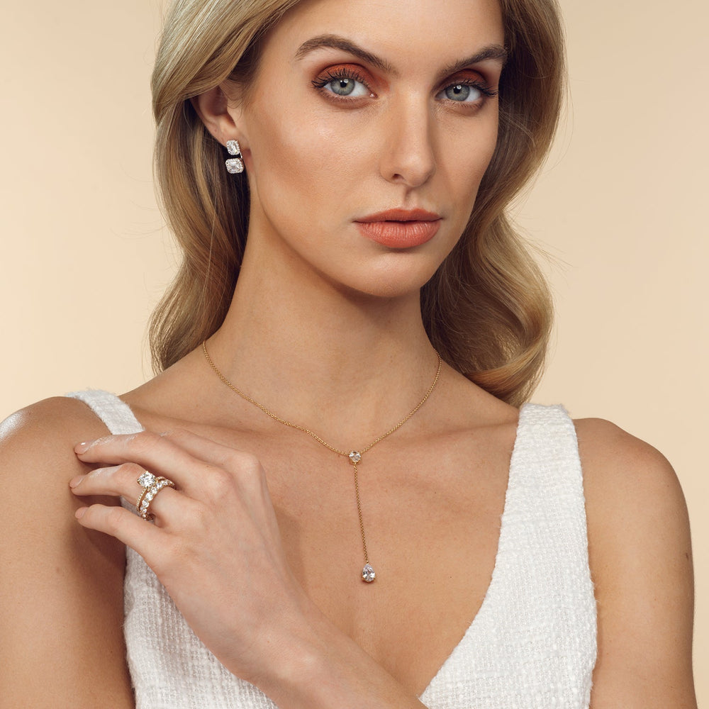 Oval and Teardrop Lariat Station Necklace with 14KT Yellow Gold / Lab / 2 1/2 Cut Diamond in 14KT Yellow Gold / Lab / 2 1/2 view 4
