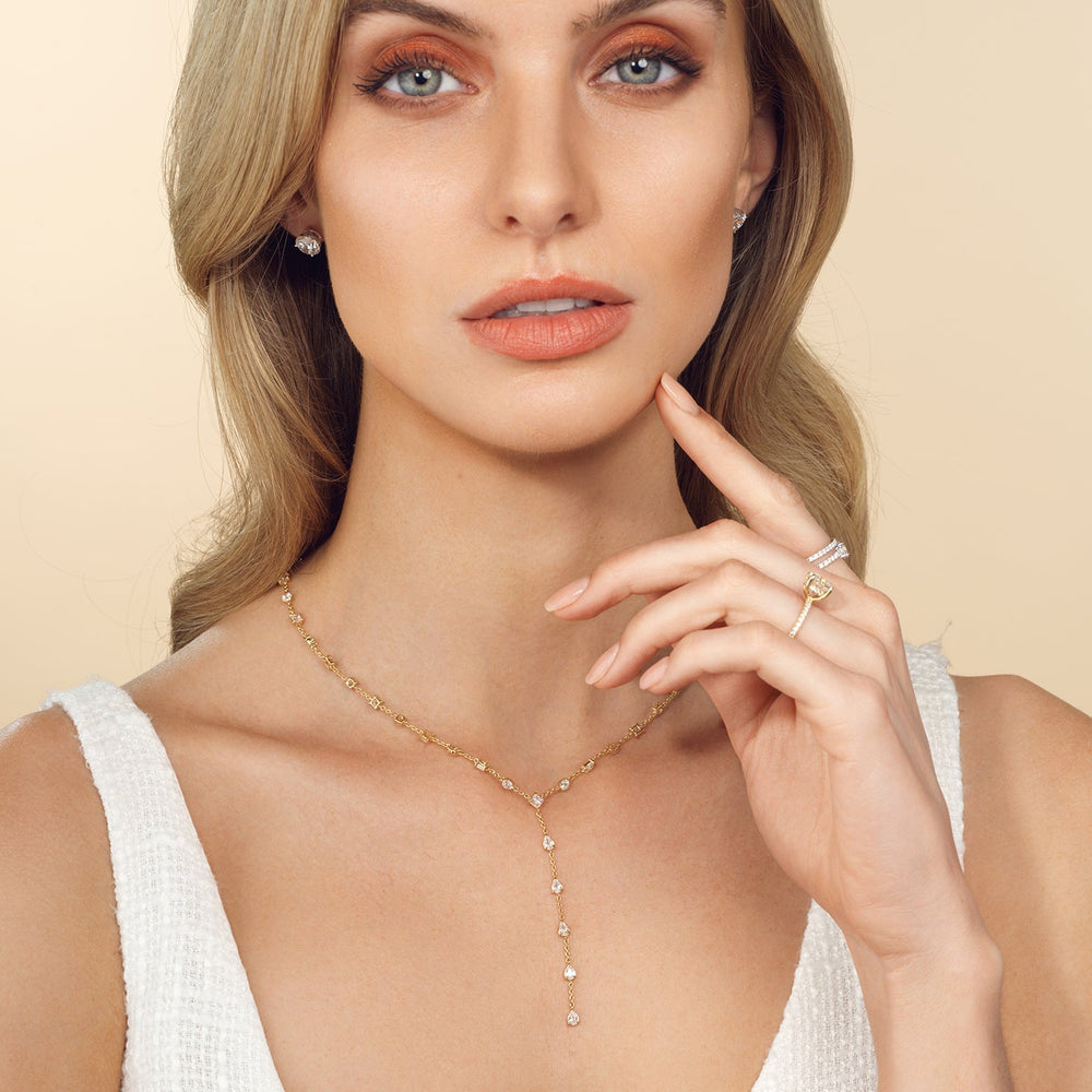 Mixed Shape Lariat Station Necklace with 14KT Yellow Gold / Lab / 6 9/10 Cut Diamond in 14KT Yellow Gold / Lab / 6 9/10 view 4
