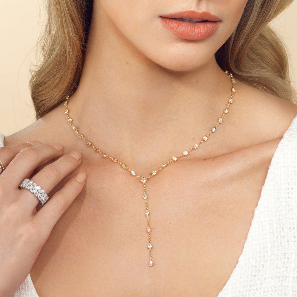 Mixed Shape Lariat Station Necklace with 14KT White Gold / Lab / 6 9/10 Cut Diamond in 14KT White Gold / Lab / 6 9/10 view 3

