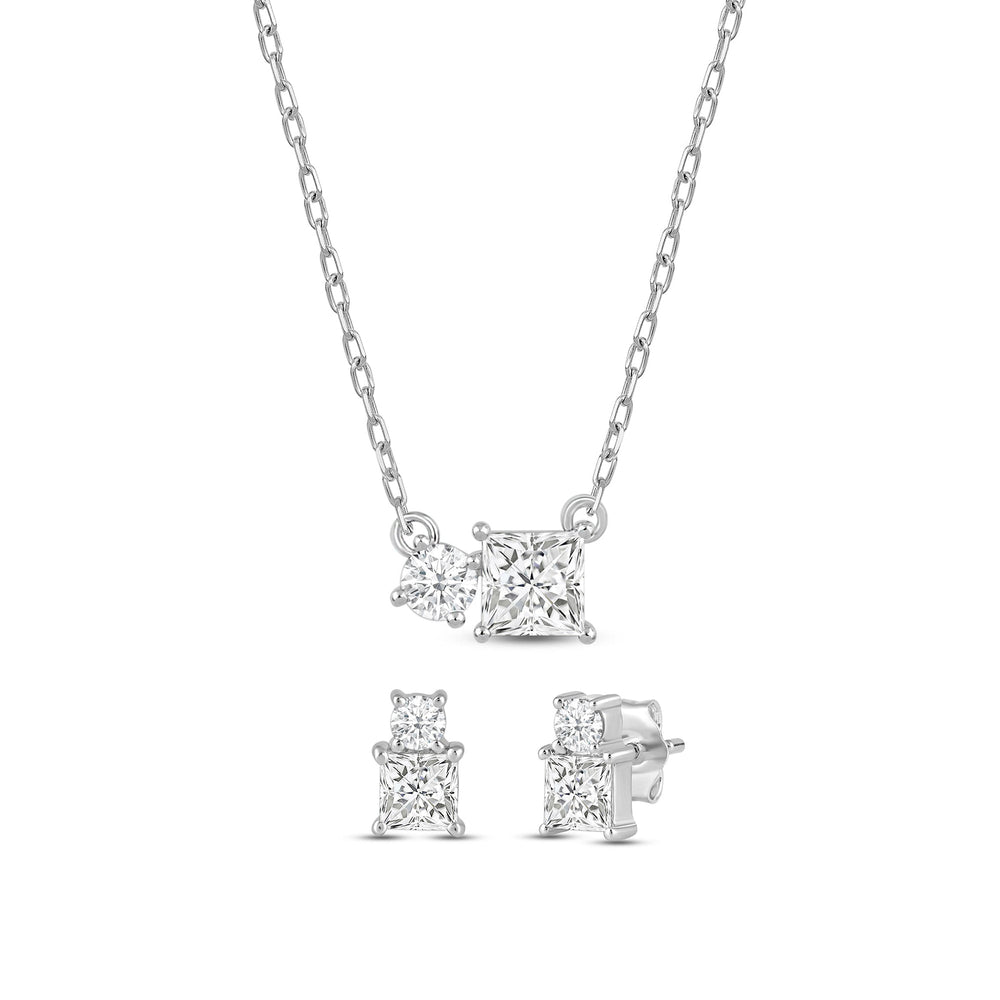 The Princess Toi et Moi Set with 1 Cut Diamond in 14KT Sterling Silver view 1
