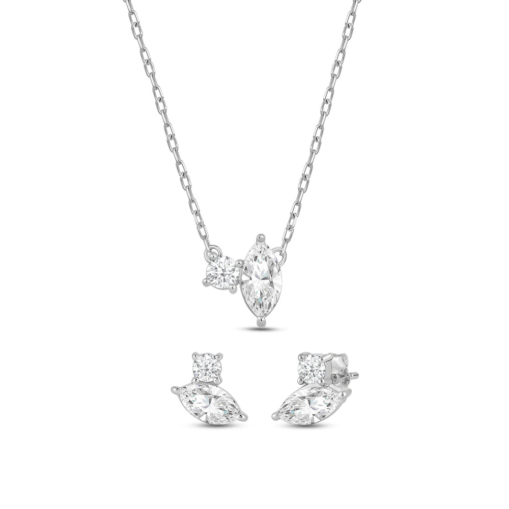 The Marquise Toi et Moi Set with 1 Cut Diamond in 14KT Sterling Silver view 1
