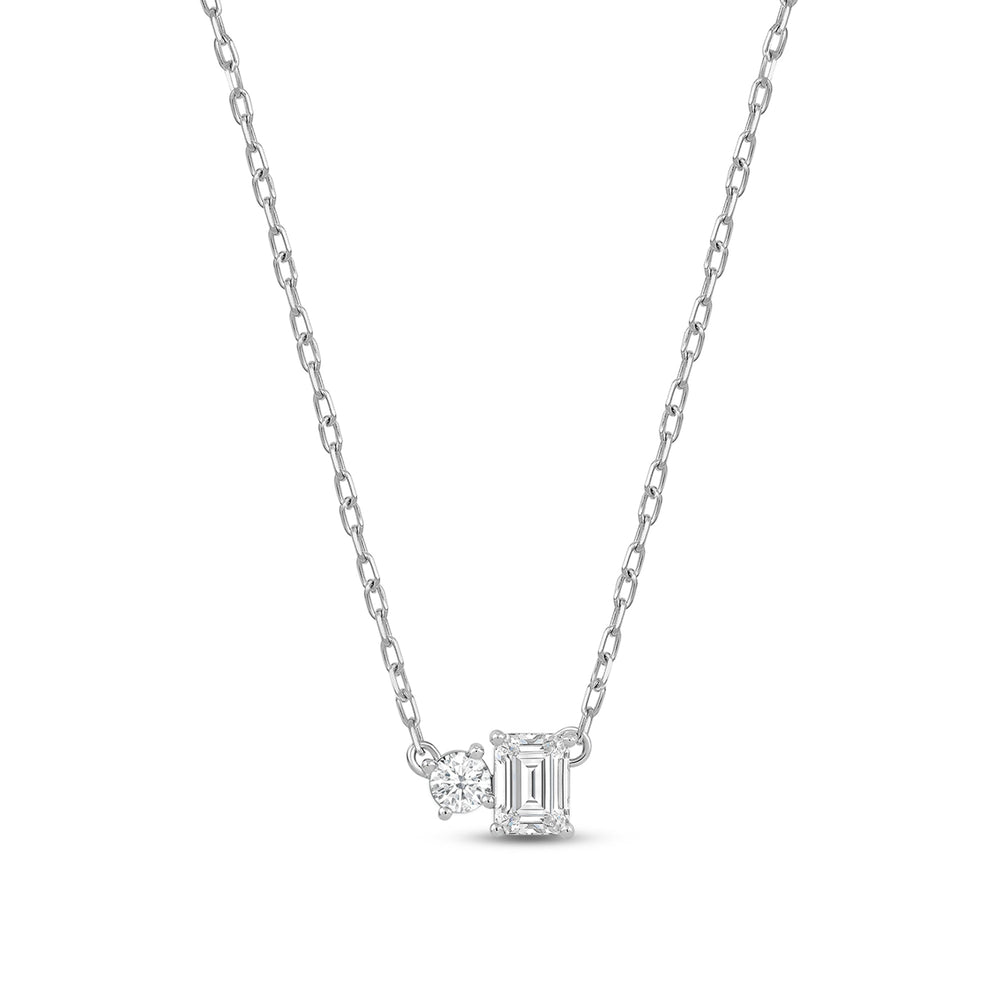 Duet Emerald Necklace with 14KT White Gold / Lab / 1/2 Cut Diamond in 14KT White Gold / Lab / 1/2 view 4
