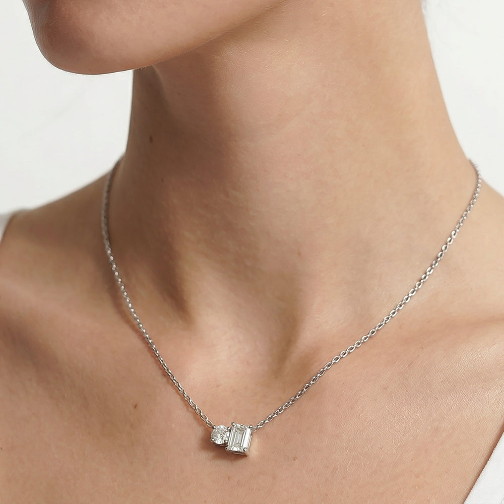 Duet Emerald Necklace with 14KT White Gold / Lab / 1/2 Cut Diamond in 14KT White Gold / Lab / 1/2 view 2
