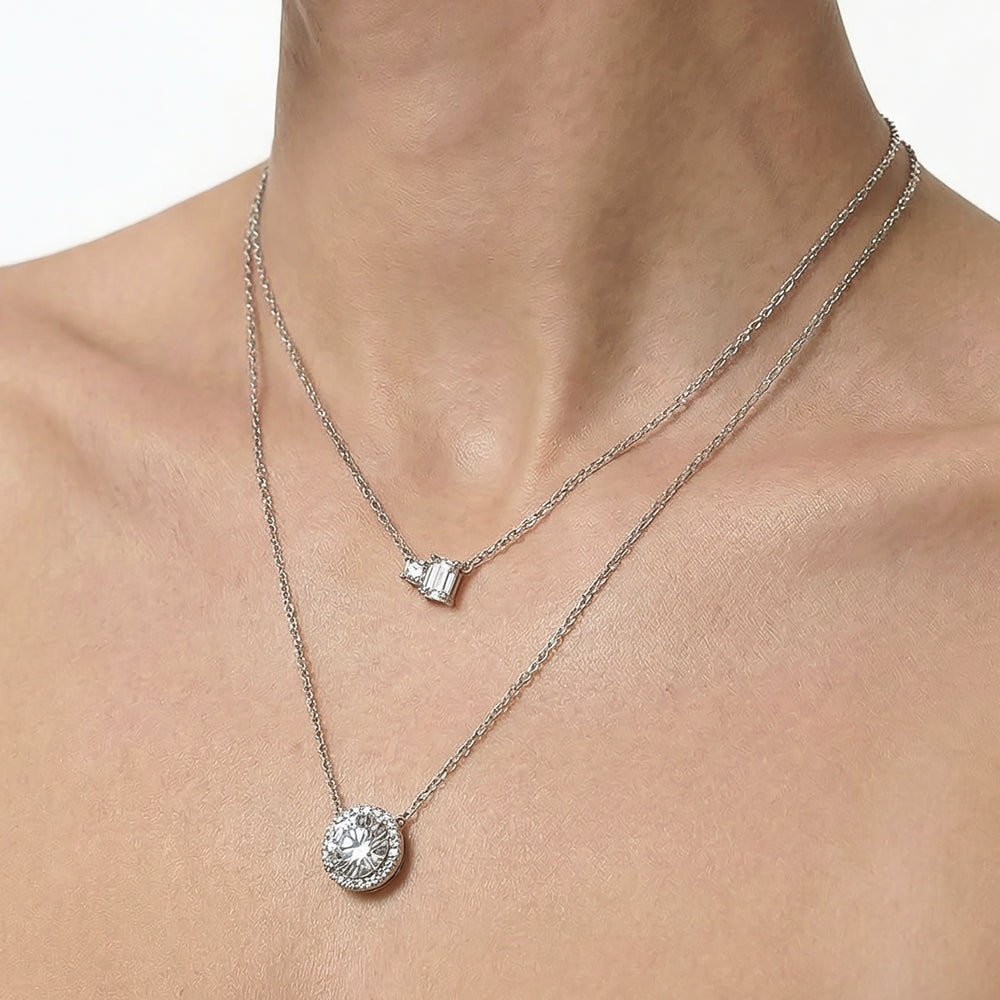Duet Emerald Necklace with 14KT White Gold / Lab / 1/2 Cut Diamond in 14KT White Gold / Lab / 1/2 view 6

