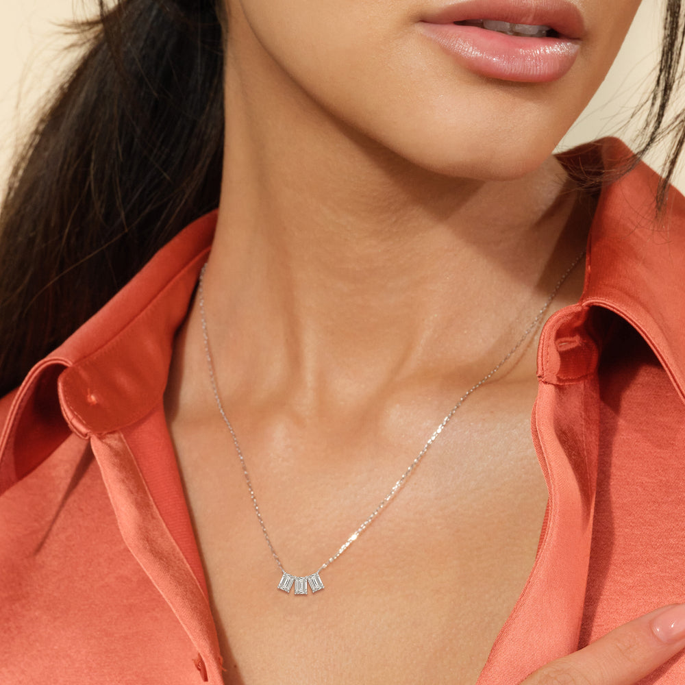 Trio Emerald Cluster Necklace with 14KT Rose Gold / Lab / 2 1/4 Cut Diamond in 14KT Rose Gold / Lab / 2 1/4 view 3
