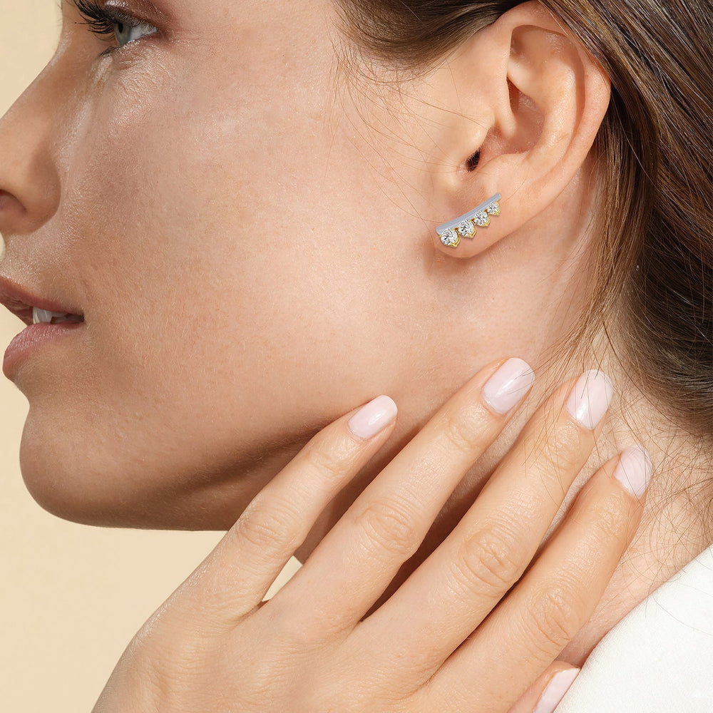 Model Wearing Round Diamond Climbers in Ceramic view