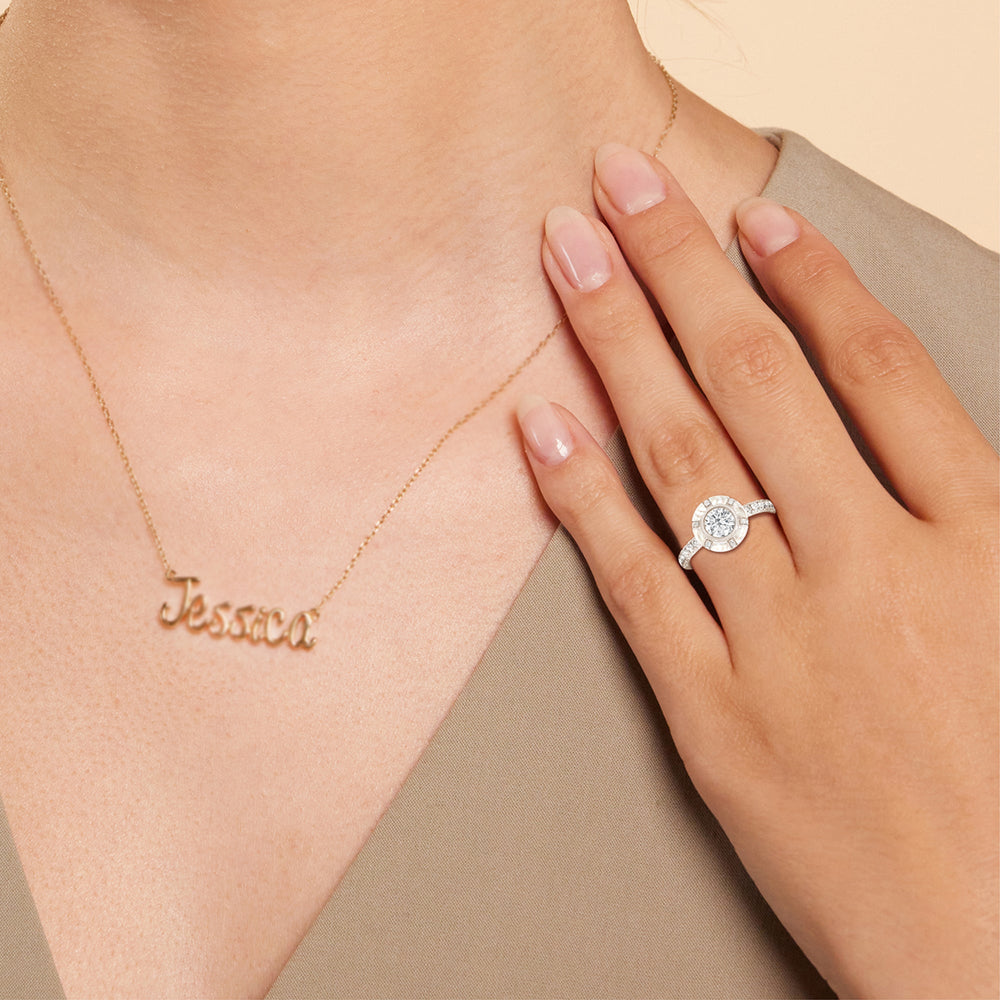 Model Wearing Accent Round Diamond Ring in Ceramic view