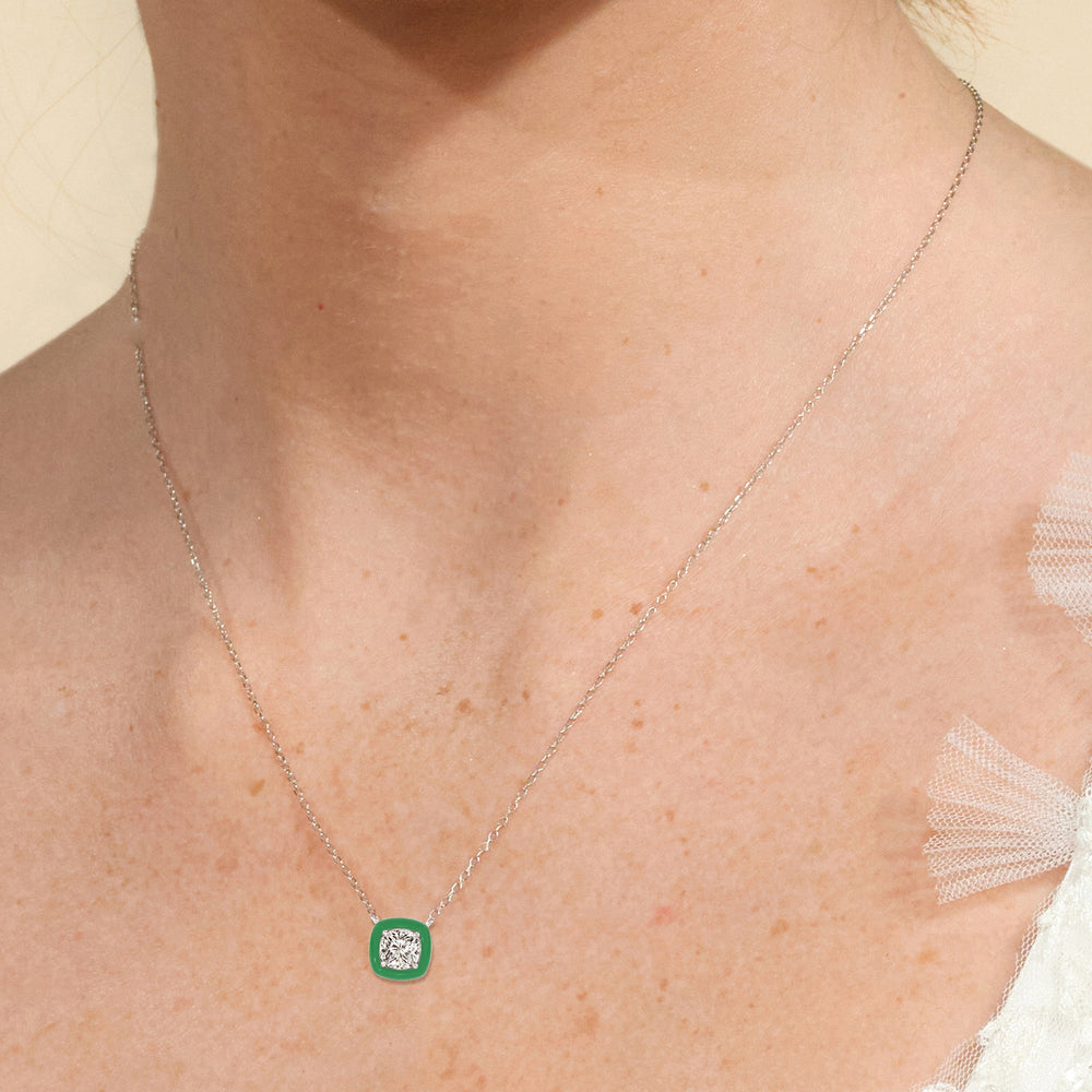 Model Wearing Classic Cushion Bezel Necklace in Ceramic view