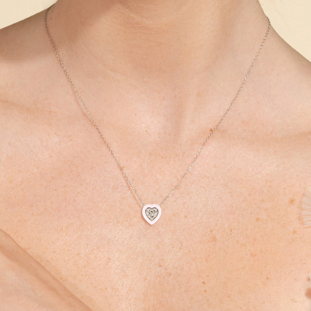 Model Wearing Classic Heart Bezel Necklace in Ceramic view