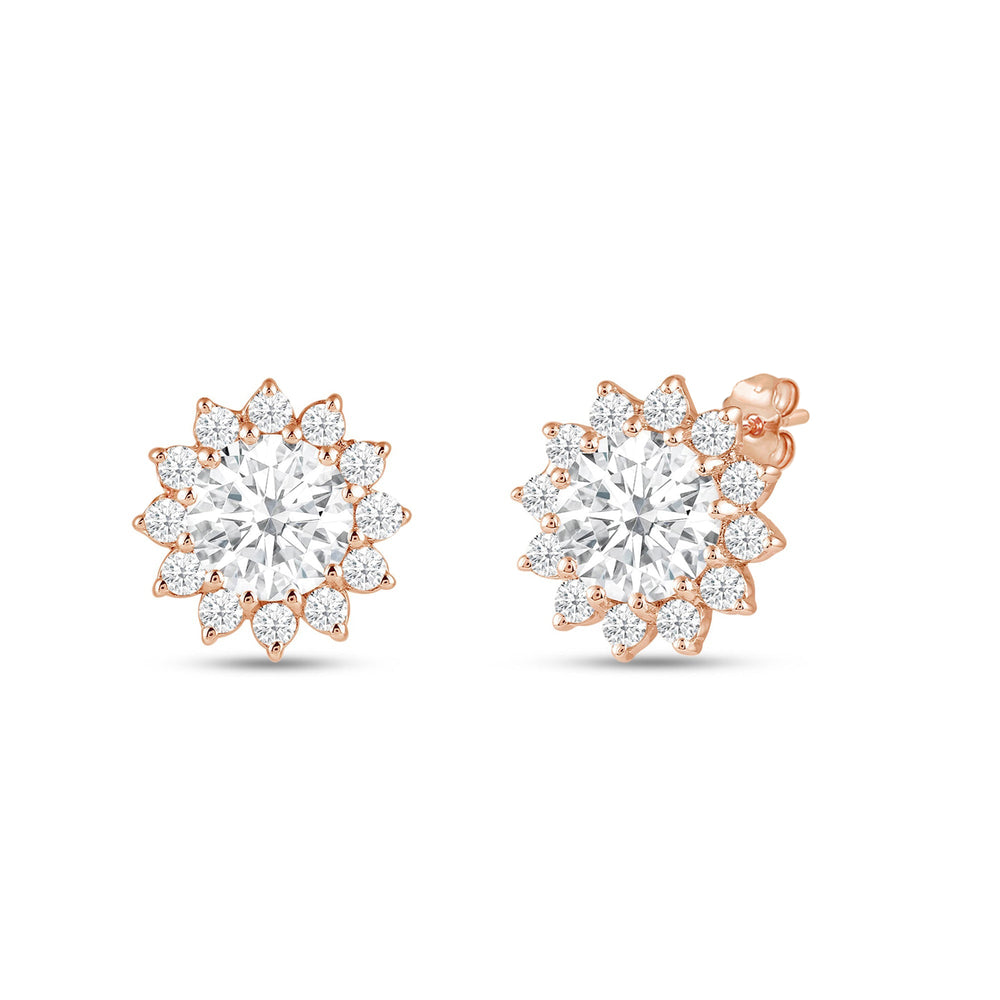 Flower Halo Diamond Earrings with 14KT Rose Gold / Lab / 1 3/4 Cut Diamond in 14KT Rose Gold / Lab / 1 3/4 view 2
