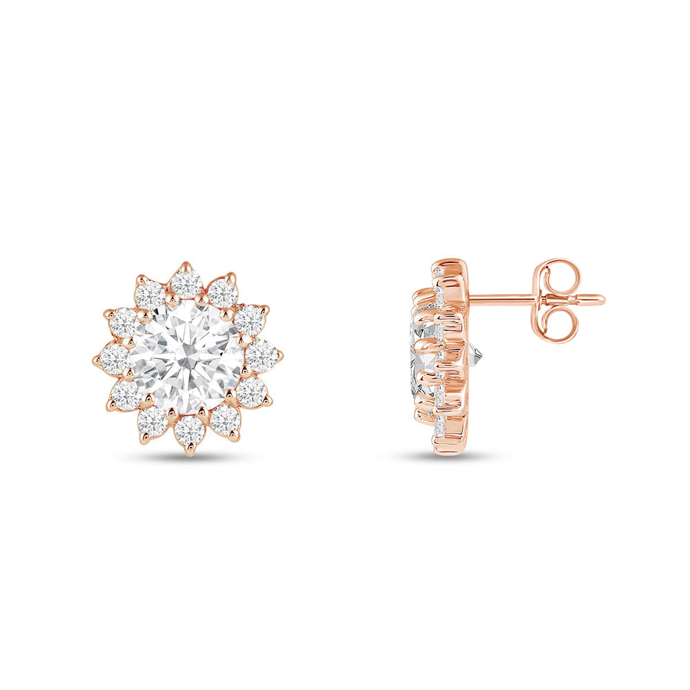 Flower Halo Diamond Earrings with 14KT Rose Gold / Lab / 1 3/4 Cut Diamond in 14KT Rose Gold / Lab / 1 3/4 view 6
