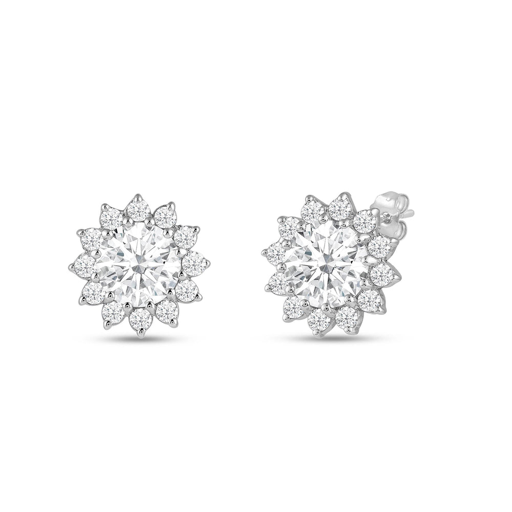Flower Halo Diamond Earrings with 14KT White Gold / Lab / 1 3/4 Cut Diamond in 14KT White Gold / Lab / 1 3/4 view 2
