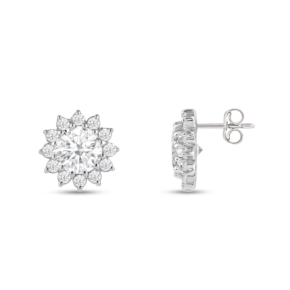 Flower Halo Diamond Earrings with 14KT White Gold / Lab / 1 3/4 Cut Diamond in 14KT White Gold / Lab / 1 3/4 view 6
