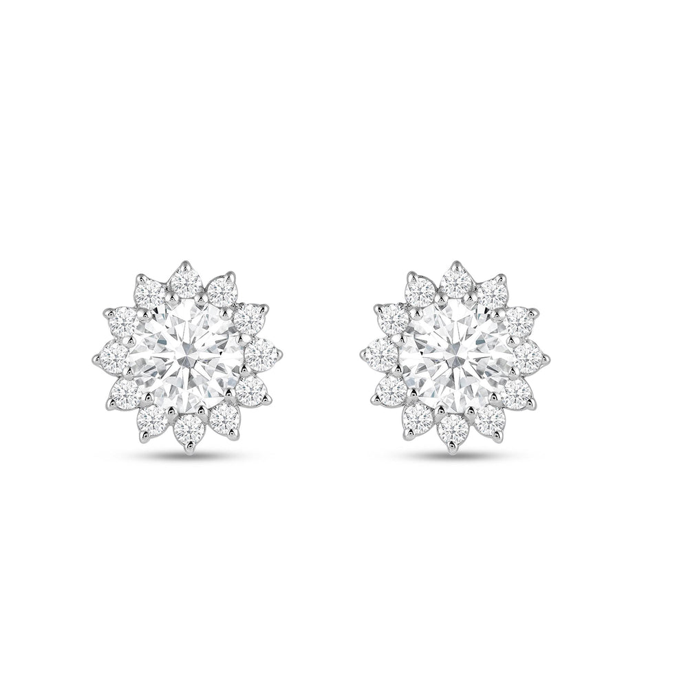 Flower Halo Diamond Earrings with 14KT White Gold / Lab / 1 3/4 Cut Diamond in 14KT White Gold / Lab / 1 3/4 view 5
