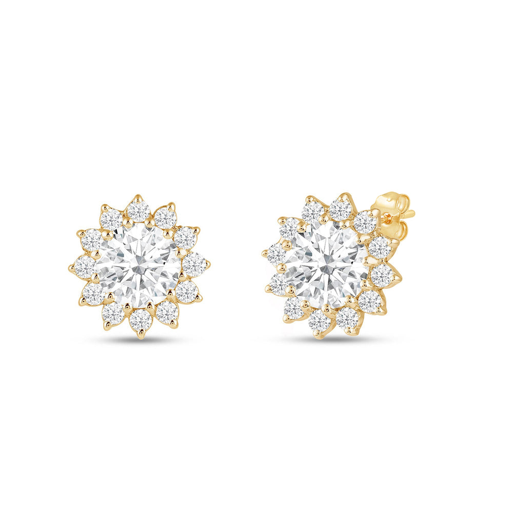Flower Halo Diamond Earrings with 14KT Yellow Gold / Lab / 1 3/4 Cut Diamond in 14KT Yellow Gold / Lab / 1 3/4 view 1

