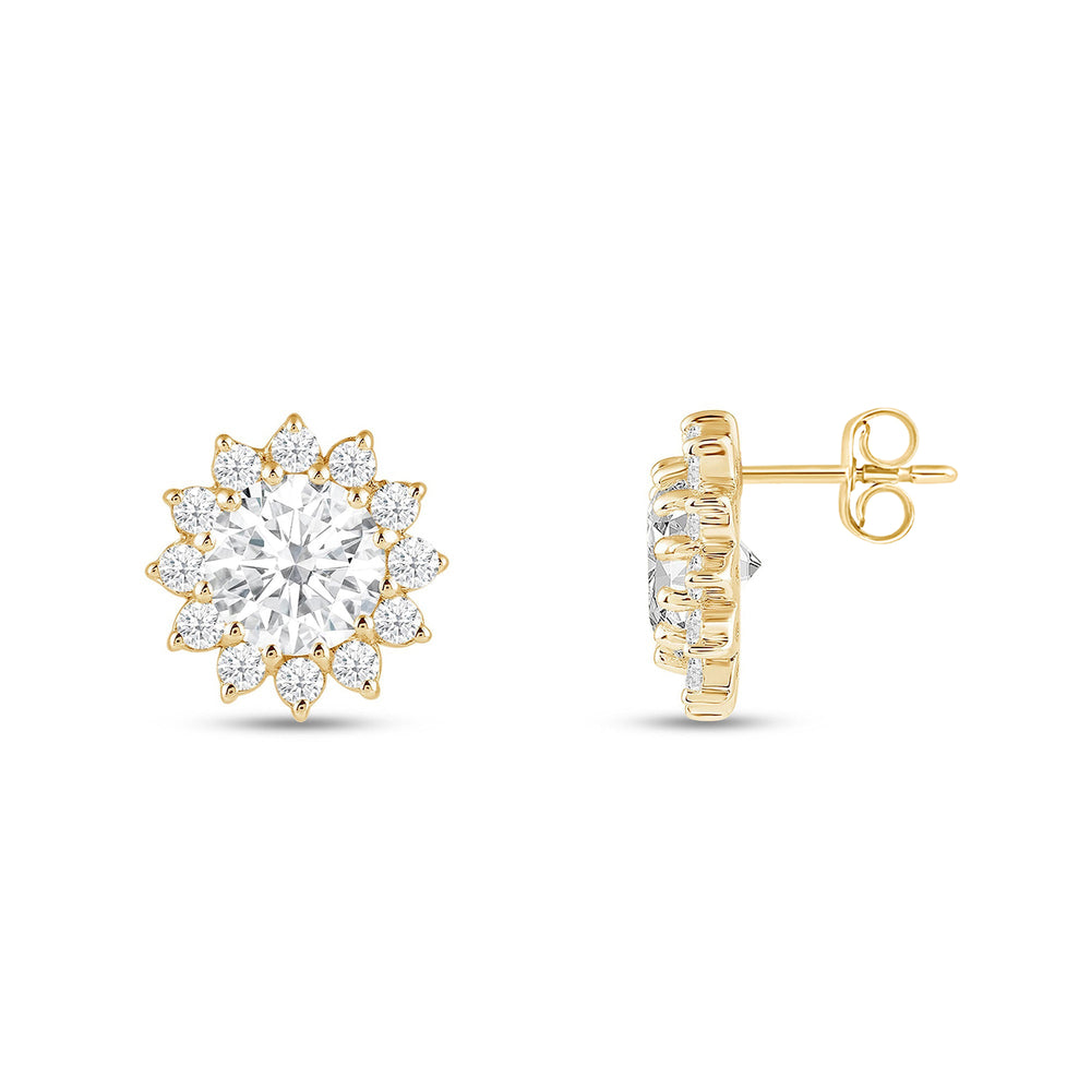 Flower Halo Diamond Earrings with 14KT Yellow Gold / Lab / 1 3/4 Cut Diamond in 14KT Yellow Gold / Lab / 1 3/4 view 5
