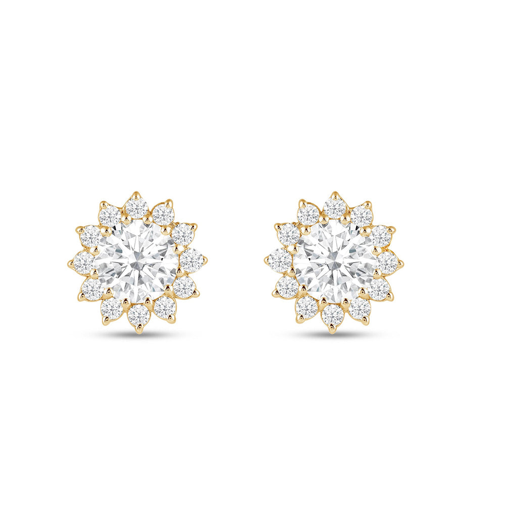 Flower Halo Diamond Earrings with 14KT Yellow Gold / Lab / 1 3/4 Cut Diamond in 14KT Yellow Gold / Lab / 1 3/4 view 4
