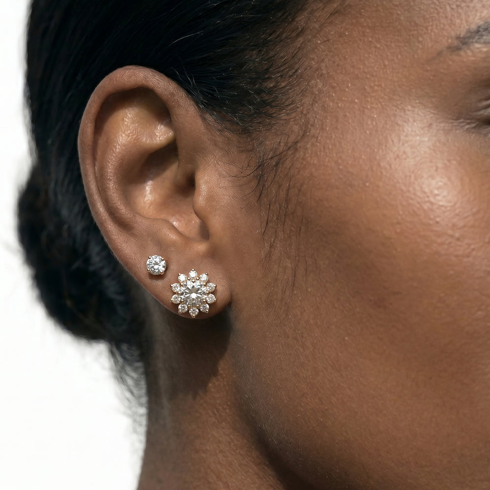 Flower Halo Diamond Earrings with 14KT Rose Gold / Lab / 1 3/4 Cut Diamond in 14KT Rose Gold / Lab / 1 3/4 view 4
