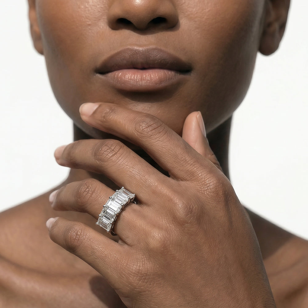Premium Five Stone Emerald Cut Diamond Ring (E+ VS+) with 18KT Rose Gold / Lab / 4 Cut Diamond in 14KT Rose Gold / Lab / 4 view 2
