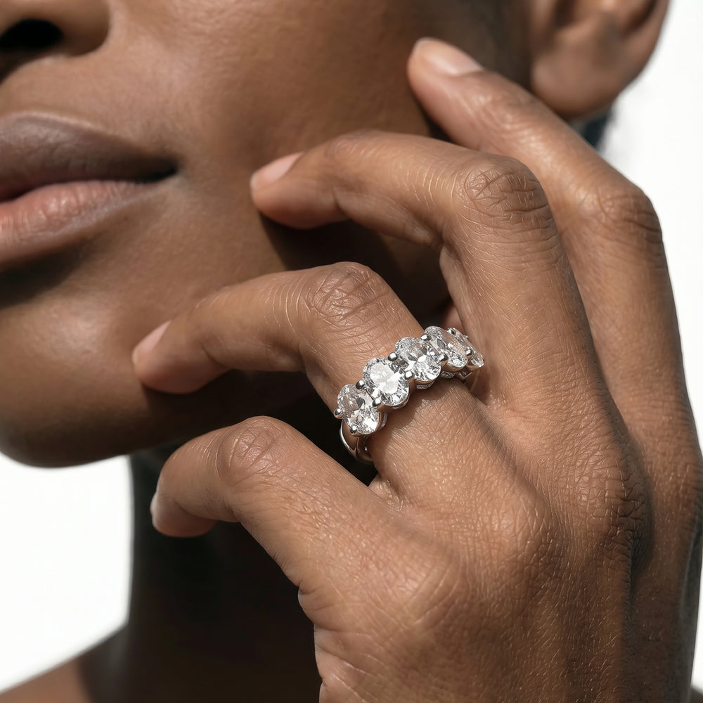 Classic Five Stone Oval Diamond Anniversary Ring (F+ SI+) with 18KT Rose Gold / Natural / 5 Cut Diamond in 14KT Rose Gold / Natural / 5 view 2
