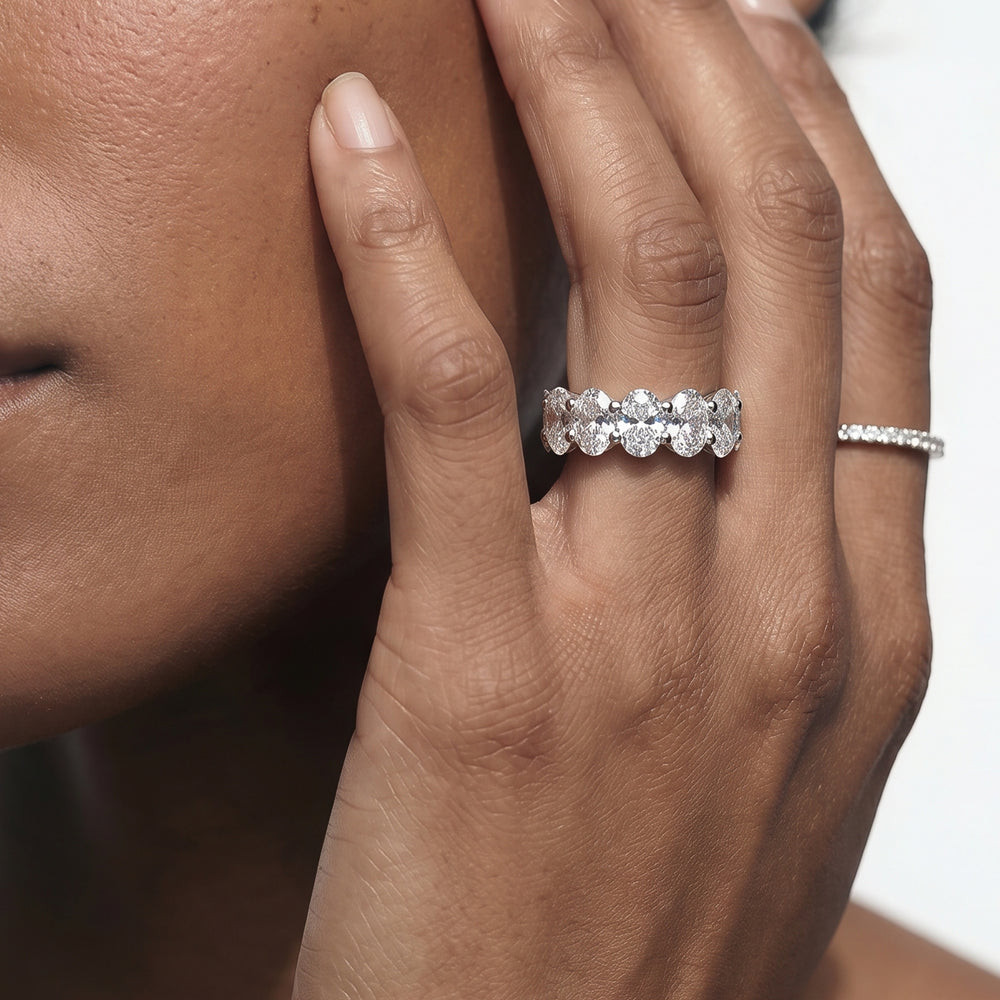 Classic Five Stone Oval Diamond Anniversary Ring (F+ SI+) with Platinum / Natural / 5 Cut Diamond in 14KT Platinum / Natural / 5 view 3
