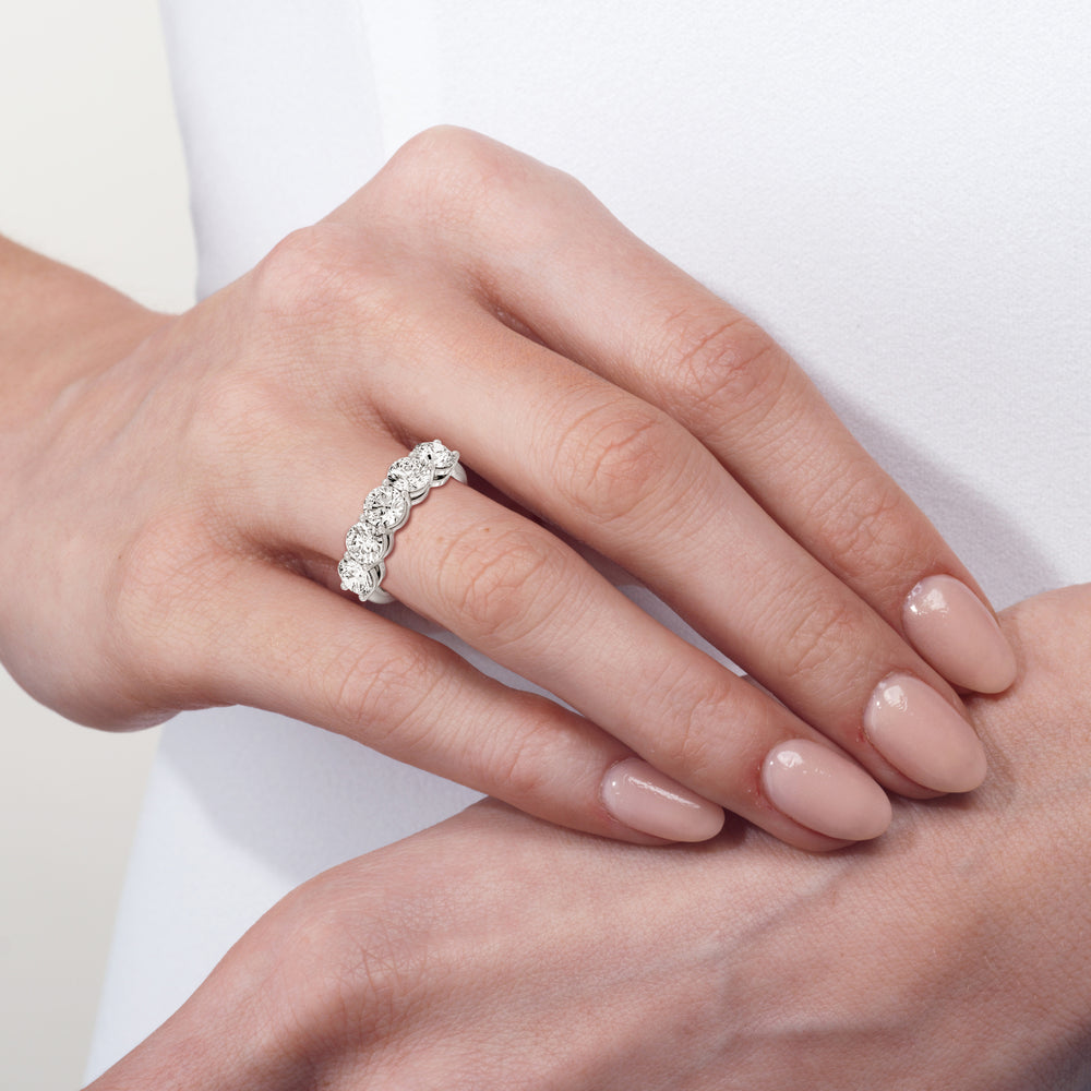 Five Stone Round Diamond Anniversary Ring (E+ VS+) Size 6.5 with 14KT White Gold / Lab / 3 Cut Diamond in 14KT White Gold / Lab / 3 view 2
