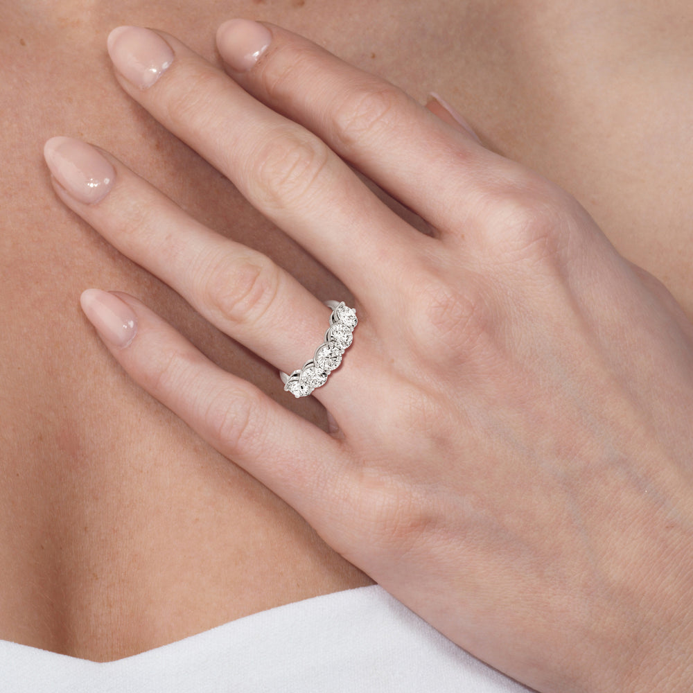 Five Stone Round Diamond Anniversary Ring (E+ VS+) Size 6.5 with 14KT White Gold / Lab / 3 Cut Diamond in 14KT White Gold / Lab / 3 view 3
