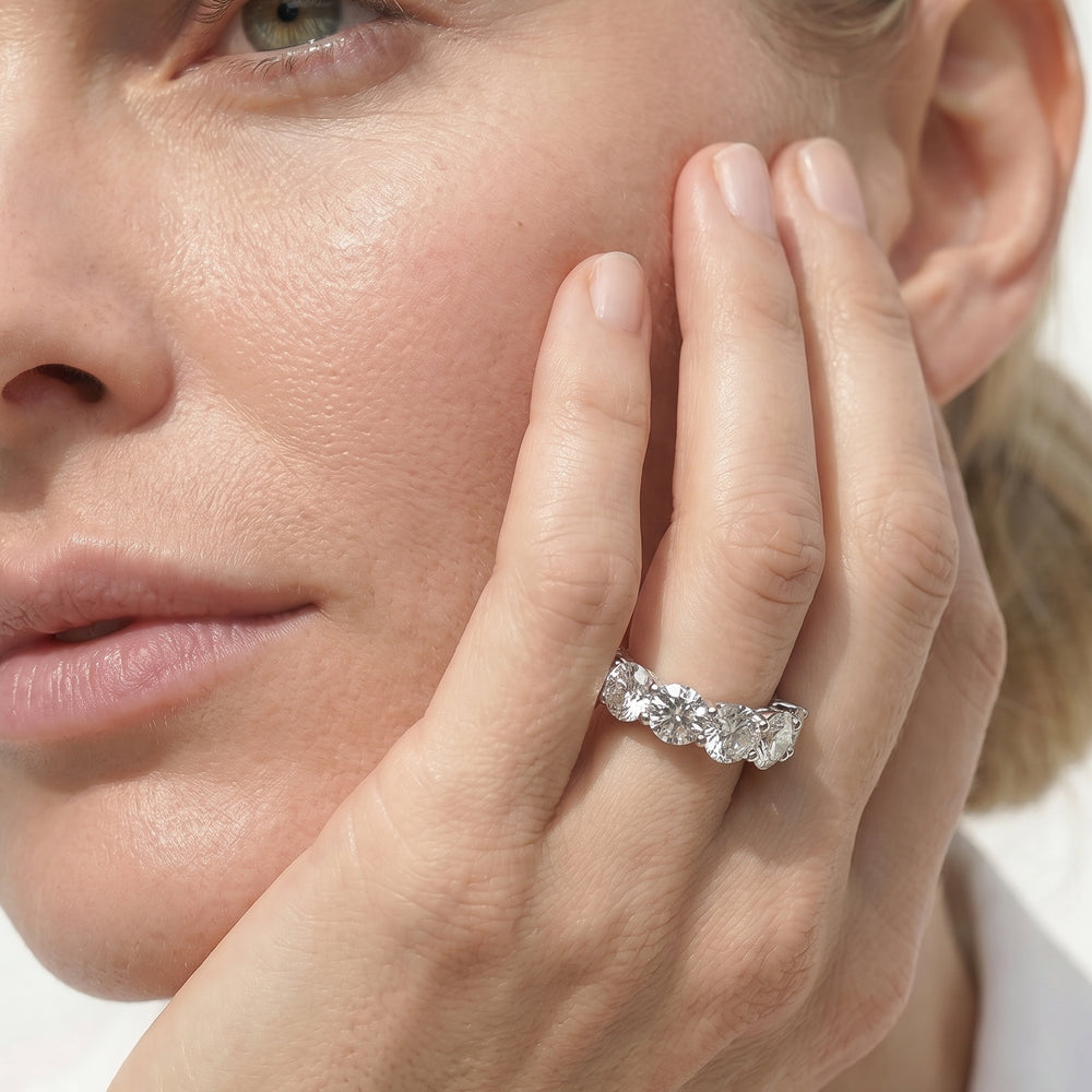 Premium Five Stone Round Diamond Anniversary Ring (E+ VS+) with Platinum / Lab / 4 Cut Diamond in 14KT Platinum / Lab / 4 view 2
