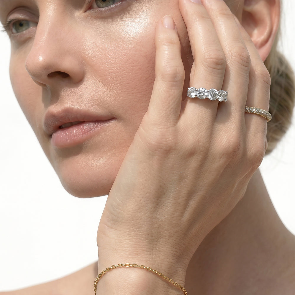 Premium Five Stone Round Diamond Anniversary Ring (E+ VS+) with 18KT Yellow Gold / Lab / 4 Cut Diamond in 14KT Yellow Gold / Lab / 4 view 3
