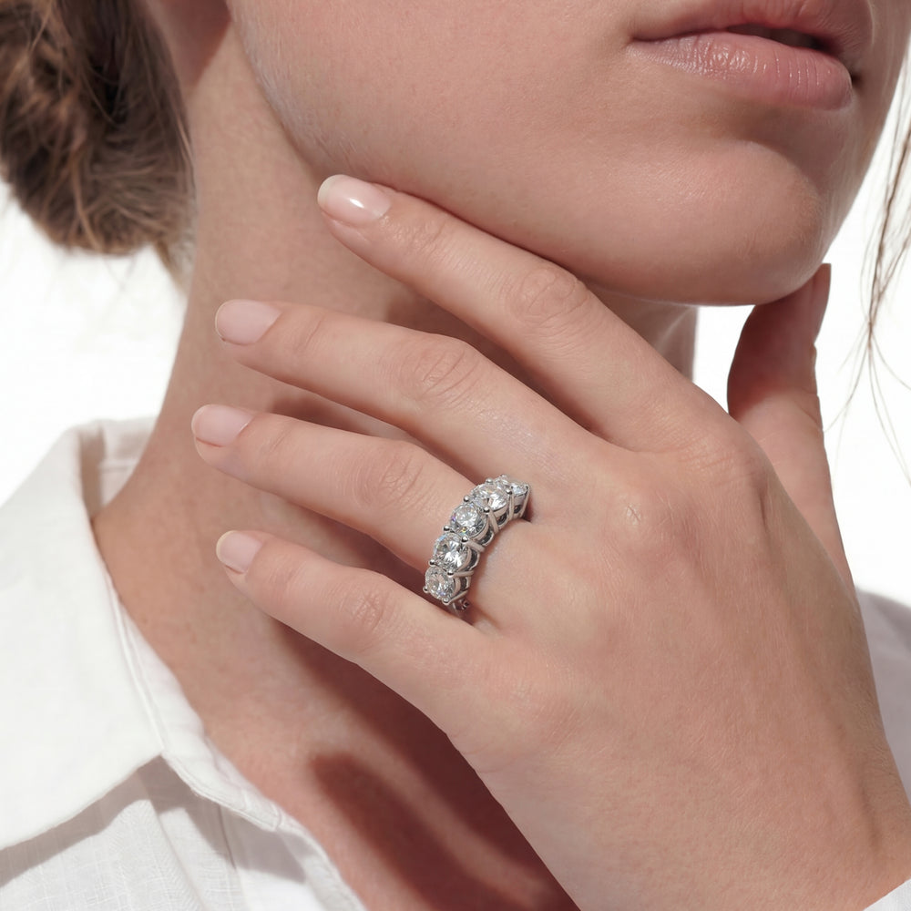 Classic Five Stone Round Brilliant Cut Diamond Ring (F+ SI+) with 18KT Rose Gold / Natural / 2 Cut Diamond in 14KT Rose Gold / Natural / 2 view 3
