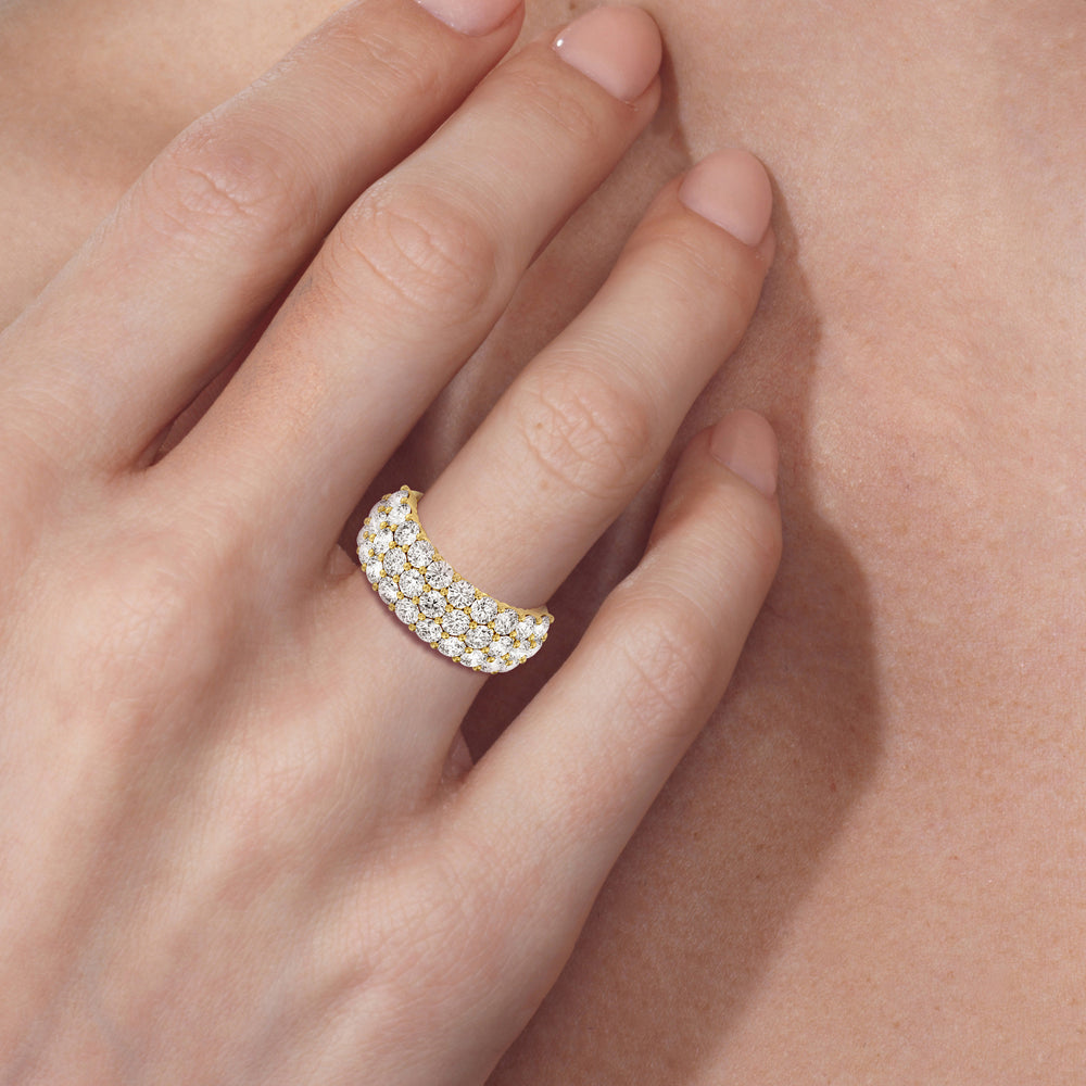 Model Wearing Round Diamond Three Row Pave Anniversary Ring (F/G SI+) view