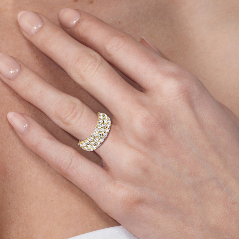 Model Wearing Round Diamond Three Row Pave Anniversary Ring (F/G SI+) view