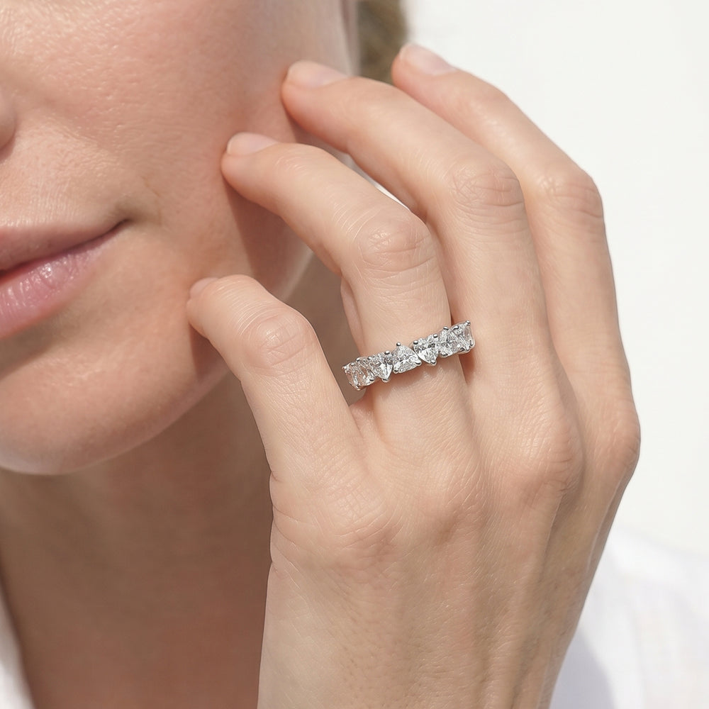 Seven Stone Heart Diamond Anniversary Ring Size 7.25 with 14KT White Gold / Lab / 2 Cut Diamond in 14KT White Gold / Lab / 2 view 2

