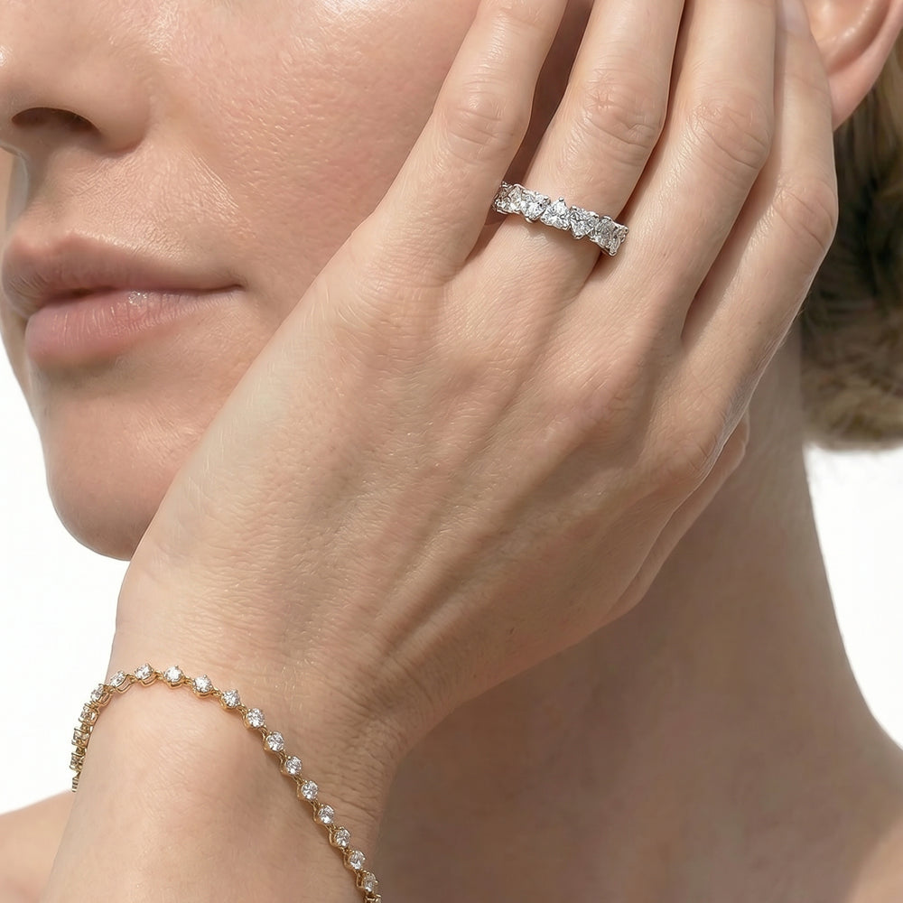 Seven Stone Heart Diamond Anniversary Ring Size 7.25 with 14KT White Gold / Lab / 2 Cut Diamond in 14KT White Gold / Lab / 2 view 3
