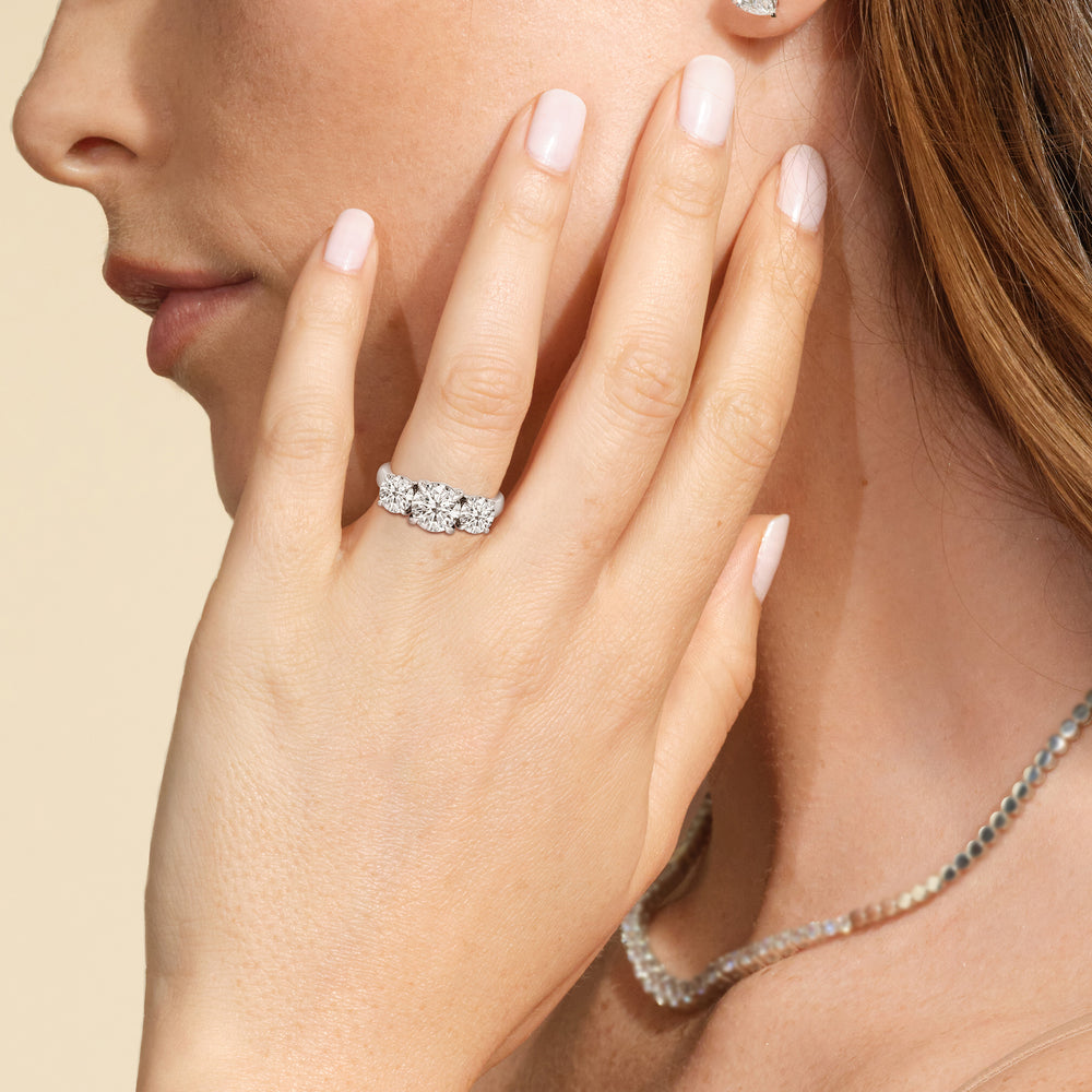 Three Stone Round Brilliant Cut Diamond Ring (F/G SI+) with Platinum / Natural / 4 Cut Diamond in 14KT Platinum / Natural / 4 view 2
