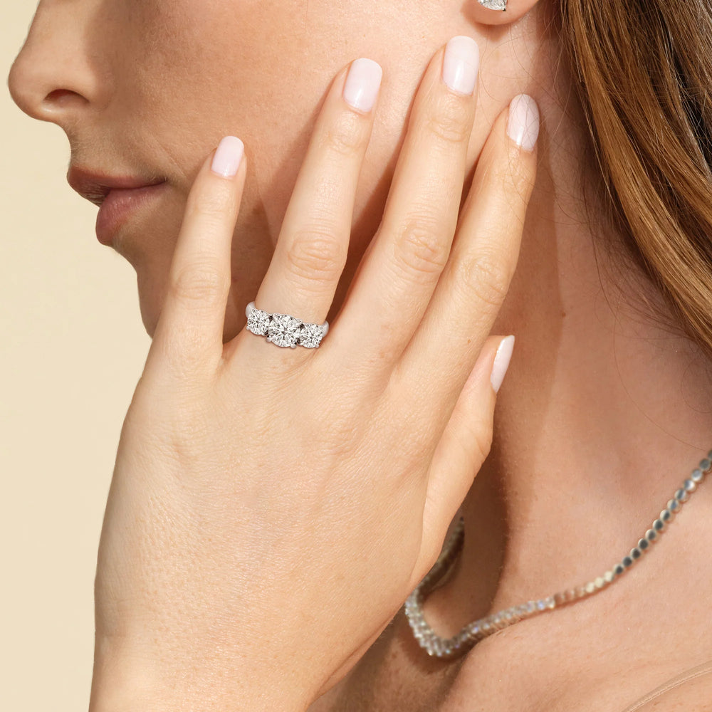 Three Stone Round Brilliant Cut Diamond Ring (E+ VS+) with Platinum / Lab / 4 Cut Diamond in 14KT Platinum / Lab / 4 view 2
