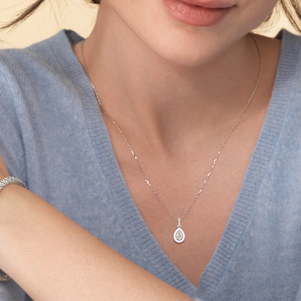 Model Wearing Pear Bezel Drop Necklace in Ceramic view