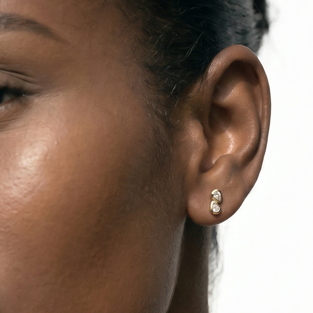 Pear Duet Flatback Studs with 14KT Yellow Gold / Pair Cut Diamond in 14KT Yellow Gold / Pair view 2

