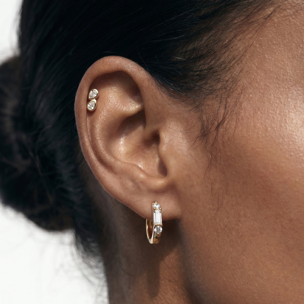 Pear Duet Flatback Studs with 14KT Yellow Gold / Left Cut Diamond in 14KT Yellow Gold / Left view 3
