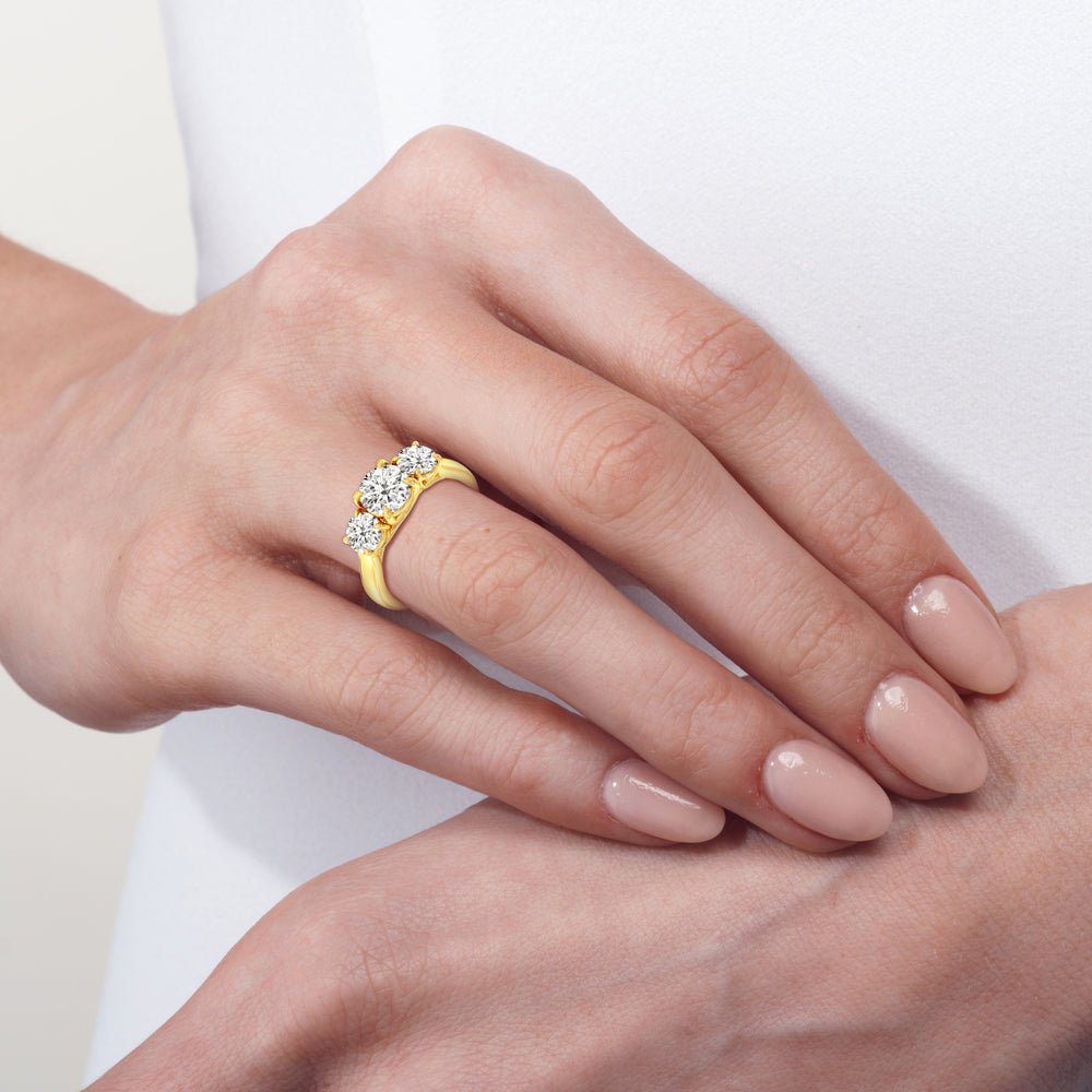 Three Stone Round Brilliant Cut Diamond Ring (F/G SI+) with 18KT Yellow Gold / Natural / 3 Cut Diamond in 14KT Yellow Gold / Natural / 3 view 3
