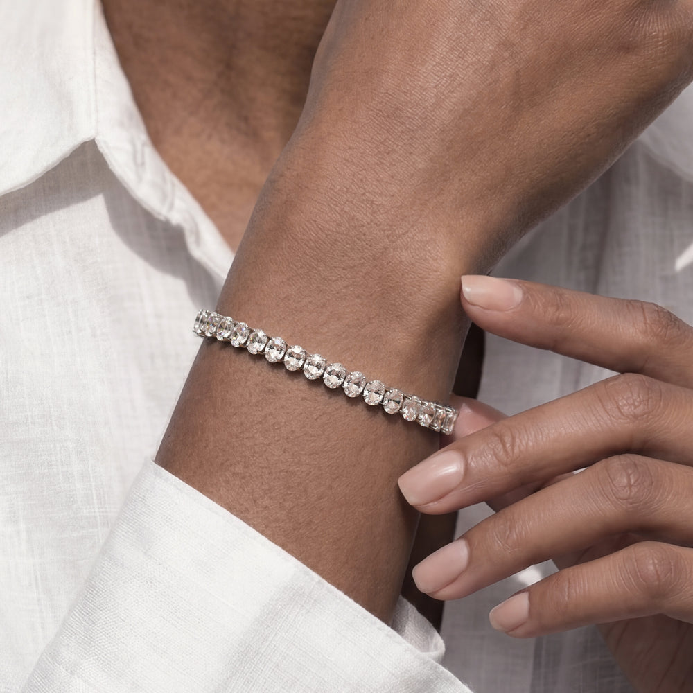 Oval Tennis Bracelet with 3 Cut Diamond in 14KT Rose Gold view 2
