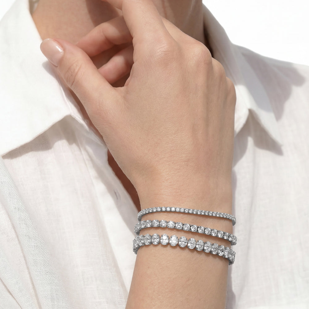 Oval Tennis Bracelet with 3 Cut Diamond in 14KT White Gold view 3
