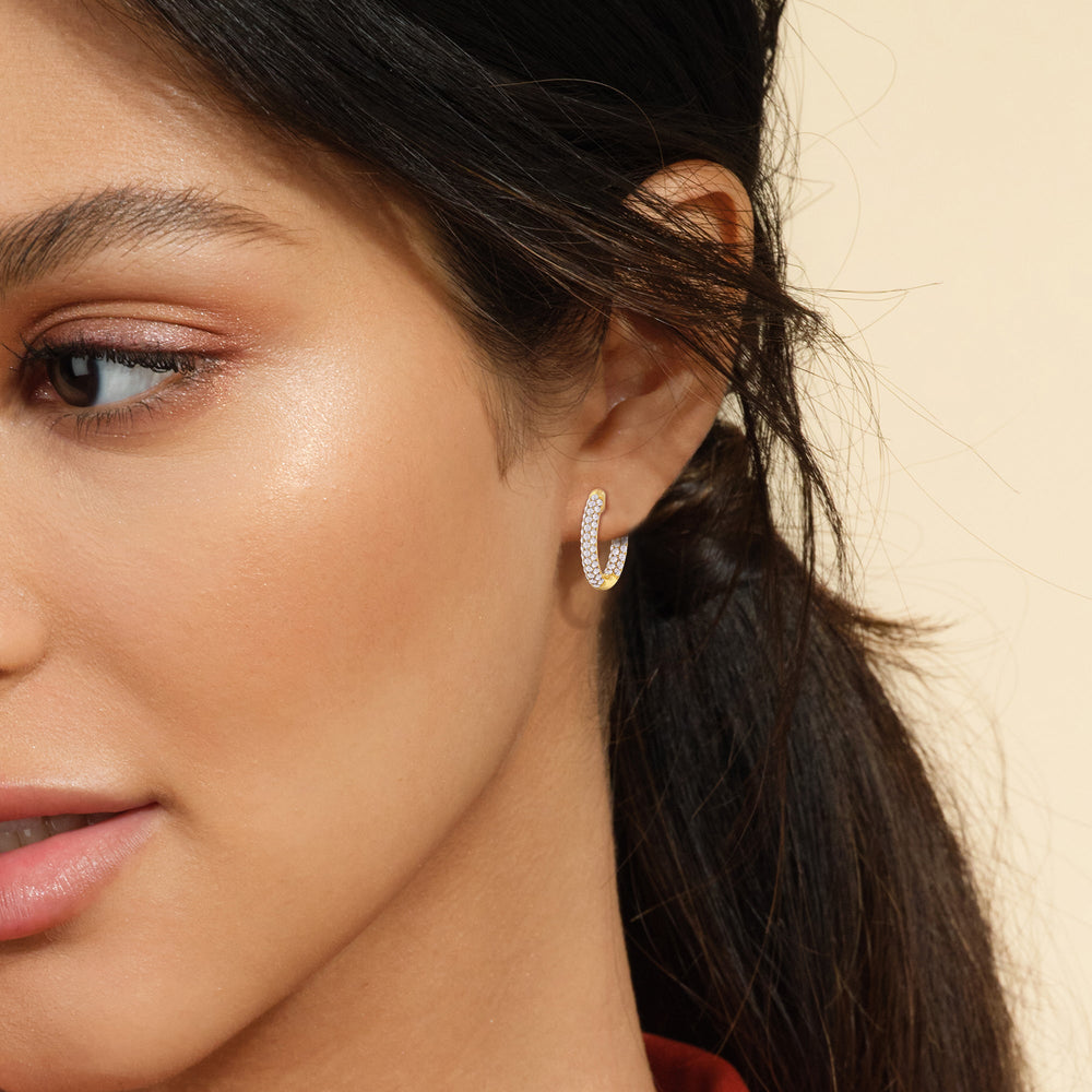 Elegance Oval Dome Hoops with 14KT Yellow Gold / Lab / 1 Cut Diamond in 14KT Yellow Gold / Lab / 1 view 2
