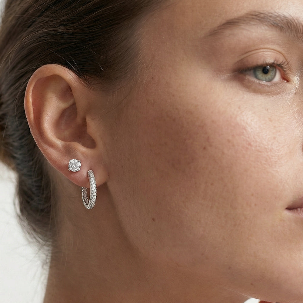 The Windsor Classic Hoops with 14KT Yellow Gold / Lab / 1 Cut Diamond in 14KT Yellow Gold / Lab / 1 view 7
