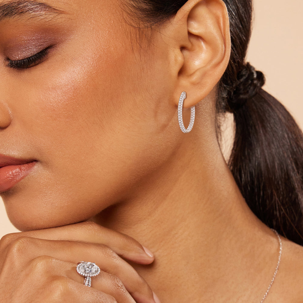 Elegance Round Dome Hoops with 14KT Yellow Gold / Lab / 2 Cut Diamond in 14KT Yellow Gold / Lab / 2 view 3
